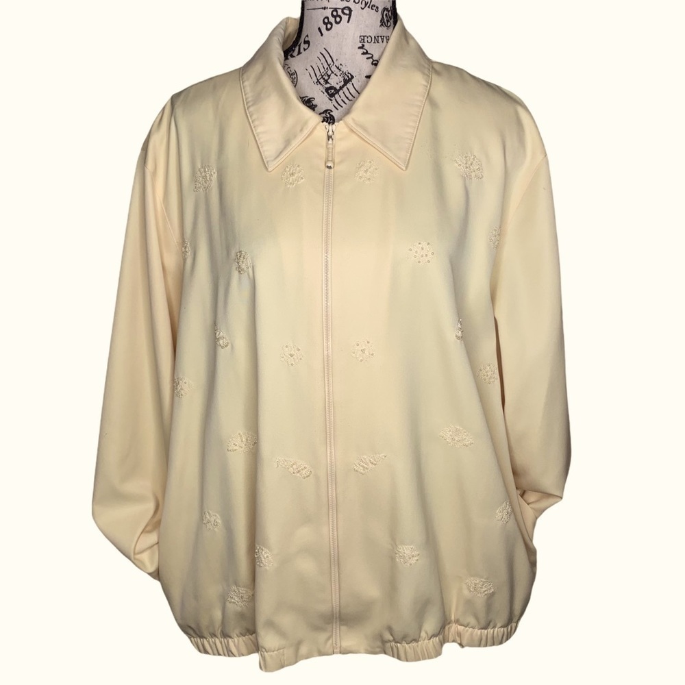Alfred Dunner Women’s Pastel Yellow Beaded Zip Wind Breaker Jacket Coat Size 20